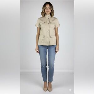 White House Black Market Stretch Short Sleeve Denim Utility Jacket Size 14